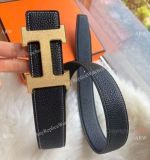 New Copy Hermes Black Belt & Gold Frosted Buckle